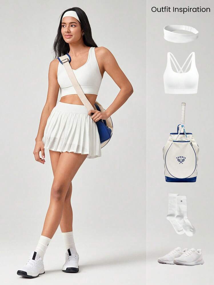 GLOWMODE Quick-Dry Mesh Panel Pleated Mini Skirt With Built-In Shorts Side Pockets Non-Slip Grips Low Impact Tennis Golf Pickleball Daily Wear - White - View 7