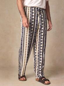 GENTILAND Men's Boho Woven Fabric Pants: Stylish Multicolor Print Drawstring Long Pants With Pockets For A Relaxed Fit - Multicolor - View 1