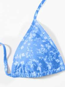 Swim Mod Ditsy Floral Random Graphic Bikini Swimsuit, Beach & Vacation For Summer - Blue and White - View 5