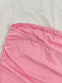 INAWLY Top bandeau plisado de unicolor informal de verano - Rosa Pálido - Ver 5