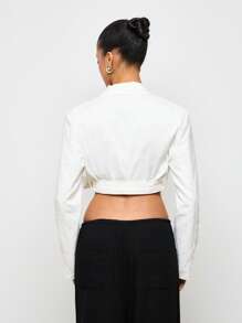 AiiRZ Blazer court enveloppant, vêtement professionnel pour le travail, veste décontractée de bureau, nœud à l'avant, moderne, carrière, conférence, entretien d'embauche, manches longues, taillé, pièce mode de déclaration, printemps été automne