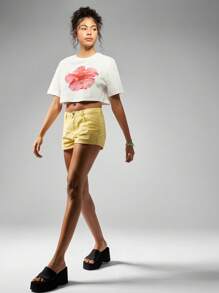 MISSGUIDED 梦想成真花卉印花短款 T 恤夏季海滩休闲短袖励志名言 T 恤度假装节日上衣