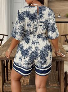 SHEIN Clasi Plus Size Casual Vacation Style Printed Jumpsuit - Multicolor - View 2