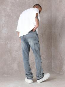 SUMWON 泼漆喇叭牛仔裤，做旧牛仔布，毛边细节，街头风格下装，高级时尚都市服饰，秋冬系列