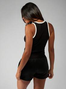 Missguided x Playboy Ribbed Athletic Tank Top Racerback Vest Gym Workout Fitness Sports Basic Summer Sleeveless Slim Fit Performance Training Crop Top Club Streetwear Car Racing - Black - View 2