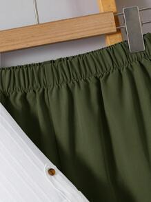 2 stuks kinderkleding voor jongens in Koreaanse stijl met ronde hals, korte mouwen, effen kleur, opgestikte zak en losse rechte broekspijpen. Geschikt voor school, tuin, strand, verjaardag, lente/zomer/herfst/winter.