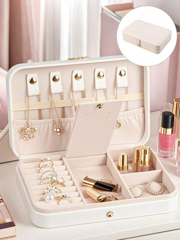Large Capacity Jewelry Box Minimalist Leather Jewelry Organizer PU Leather Travel Jewelry Case Portable Storage Holder Display For Ring Earrings Necklace Bracelet Bangle Gift For Mom Girlfriend Wife Best Friend Valentine Day Gifts 3 Size Optional Durable Stylish Lightweight Compact Elegant Fashionable
