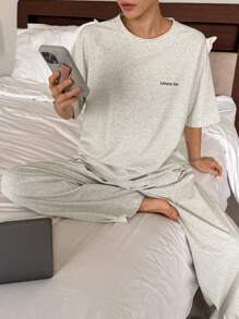 DAZY 2件套女士舒适柔软字母印花家居服套装睡衣 - 灰色 - 查看 1