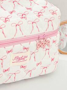 Sweet Bowknot Print Portable Cosmetic Bag - Pink - View 4