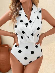 SHEIN Clasi Body elegante bianco da donna con colletto a bavero