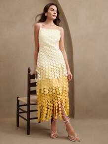 Anewsta 流苏镂空刺绣高腰背心裙，飘逸镂空连衣裙，女士夏季服装，适合节日、夏季、度假、假日、海滩，优雅 - 黃色 - 查看 4