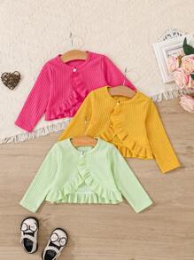 3pcs/Set Baby Girls' Casual Ruffle Hem Long Sleeve Jacket, Spring Autumn - Multicolor - View 1