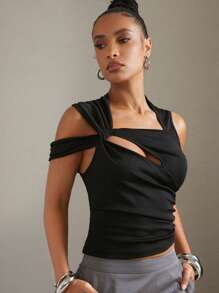 Hauture Sexy Hollow Out Casual Sleeveless Top For Women - Black - View 1