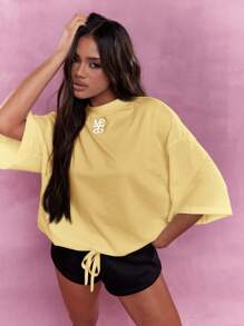 MISSGUIDED Oversized Drop Shoulder T-Shirt Comfort Fit Loungewear Weekend Casual Summer Spring Urban Streetwear Athletic Basic Essential - Yellow - View 4