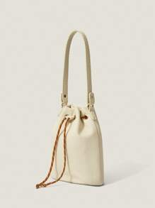 Muvela Bolso de hombro casual de moda con diseño de cordón para mujer - Beis - Ver 2