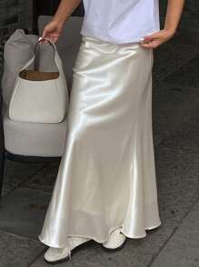 Livesso New Summer Elegant Luxury High-End Solid Color Ladies Skirt - White - View 3