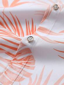 Manfinity RSRT 男士夏威夷热带印花衬衫和短裤套装，夏季舒适服装 - 橘色 - 查看 7