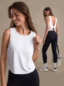 Eassivo Eassivo 夏季织标休闲运动背心，简约时尚，露背上衣 - 白色 - 查看 1