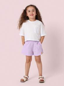 SUMWON Girls Broderie Anglaise Pocket T-Shirt Boxy Fit Cotton Summer Top Casual Daily Wear Dressy Casual White Short Sleeve Basic Tee - White - View 4