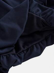 Girlism Teenage Girls Knit Waist Ruched Skirt Hem Casual Spaghetti Strap Jumper Dress - Navy Blue - View 3