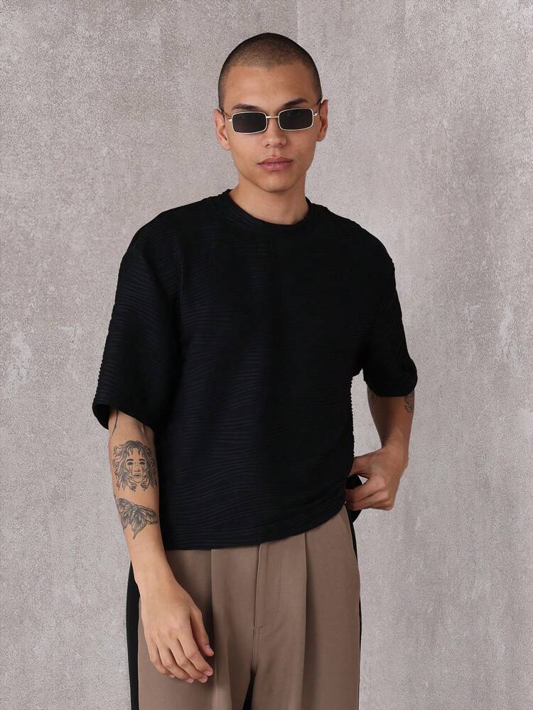Ribbed Short Sleeve Crew Neck T-Shirt
