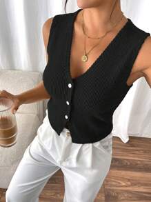 SHEIN Frenchy Canotta casual versatile da donna con collo a V monopetto, monocromatica