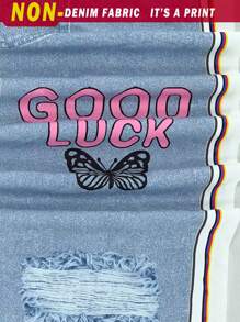 Sparklyn 2 件套 Tween Girls 休闲牛仔效果印花工装裤和吊带背心套装 - 彩色 - 查看 7