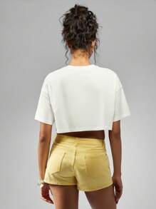 MISSGUIDED Denim Mini Shorts High Rise Casual Summer Cotton Twill Lemon Color Perfect For Beach Vacation Festival Streetwear Everyday Basic