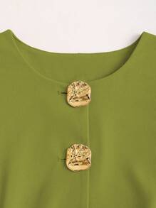 Sweetra French Minimalist Basic Metal Buttons Sleeveless Women Thin Blazer - Green - View 3