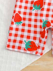 SHEIN 女婴沙滩格纹草莓印花连体泳衣