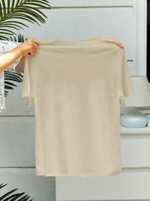 SHEIN Regular Fit Women's Round Neck T-Shirt With Digital Hibiscus Flower Pattern - Apricot - View 2