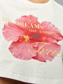 MISSGUIDED 梦想成真花卉印花短款 T 恤夏季海滩休闲短袖励志名言 T 恤度假装节日上衣