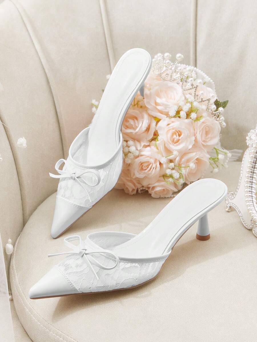 CUCCOO HITCHD Women's Pointed Toe Kitten Heel Bow Decor Fashion Classic High Heel Pumps, Suitable For Summer Vacation, Party, Wedding And Daily Wear - White - View 1