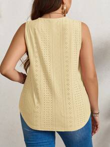 SHEIN LUNE Plus Size Women Pink Casual Spaghetti Strap Tank Top And Top Set, Summer - Yellow - View 2