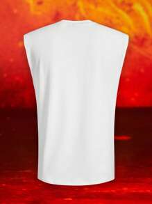 The Hunger Games X SHEIN Men's White Knitted Graphic Tank Top: Casual Round Neck Sleeveless Tee With Regular Hem And Print - White - View 7