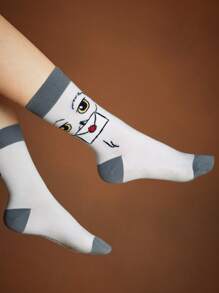 HARRY POTTER X SHEIN 2 pares de calcetines transpirables y suaves de media pantorrilla, con diseño de la lechuza Hedwig de Hogwarts, con refuerzo en el dedo del pie y el talón, adecuados para todas las estaciones, en blanco y a rayas, unisex para hombres y mujeres - Multicolor - Ver 5