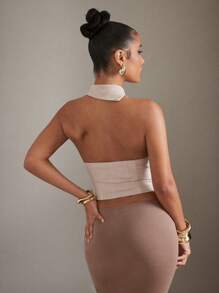 Hauture Top corto de verano de moda, sexy, con cuello halter, sin espalda y sin mangas