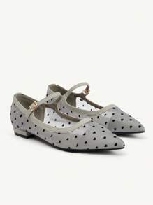 CUCCOO CHICEST Women's New Style Gray Polka Dot Mesh Breathable Elegant Comfortable Pointed Toe Low Heel Ballet Flats - Grey - View 6