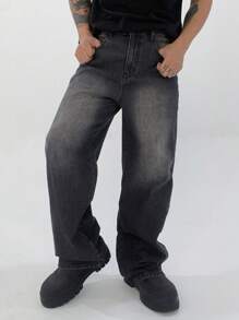 DAZY Men's Spring Solid Black Washed Dark Style Jeans - Black - View 4