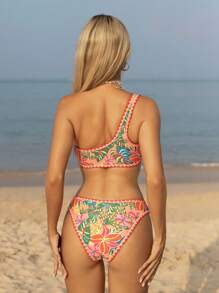 Swim Vcay Women's Summer Beach Random Print Halter Off-Shoulder Elegant Split Swimwear Set - Multicolor - View 3