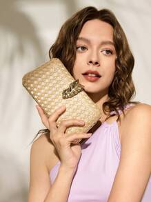 SHECARRY Women's Stylish Metal Decor Clutch Evening Bag - Apricot - View 1