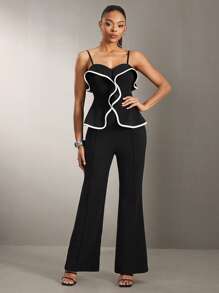SHEIN SXY 女士荷叶边装饰吊带背心连体裤 - 黑色 - 查看 7