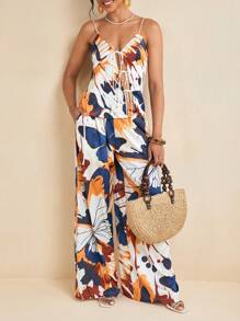 Cheerfulab Top de tirantes de satén con estampado de mariposas all over atado por delante, top sexy de verano para mujer - Multicolor - Ver 7