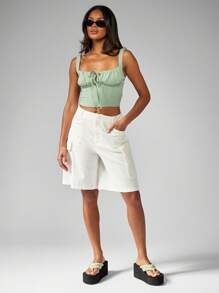 MISSGUIDED Sommer geraffter Büsten Leinen Träger Crop Top Korsett-Stil Ärmellos Tank Top für Festival, Strand, Urlaub, Lässig, schmale Passform