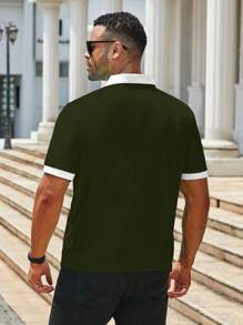 Manfinity Homme Camisa polo casual de manga corta con bloqueo de color para hombre talla grande