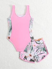 SHEIN Baju Renang Anak Perempuan / Baju Renang Terusan / Baju Renang Bermotif / Set 2 Potong - MultiWarna - View 2