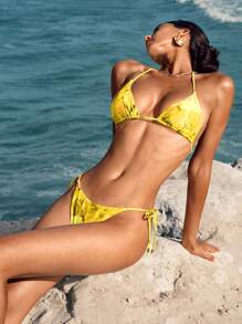 Opulessa Women's Boho Yellow Tie Back Bikini Bottoms: Knitted Fabric For Beach Comfort - Yellow - View 6