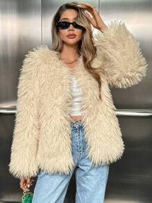 Chiquease Women's Fluffy Warm Jacket Fall Cloth For Women - Apricot - View 5