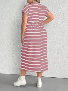 SHEIN CURVE+ Plus Size Casual Striped Round Neck Dress - Multicolor - View 2