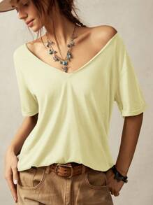 Bohemela 女士休闲纯色 V 领短袖宽松 T 恤